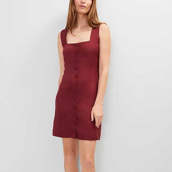 Ann Taylor Dresses & Skirts - Ann Taylor Linen Blend Square Neck Button Down Midi Dress Women’s 16 NWT